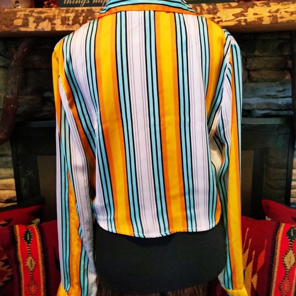 Forever 21 Multicolor Striped Button Down Shirt Cropped Long Sleeve Blouse - Picture 4 of 5